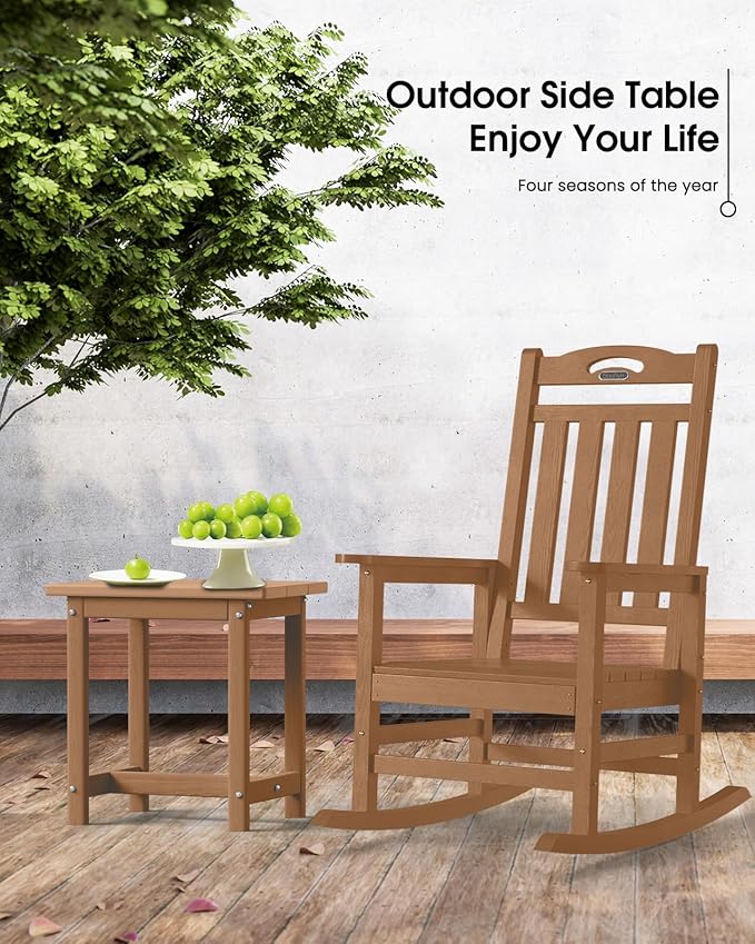 Outdoor Side Table – 17" HDPE Adirondack Side Table,Sturdy Small Outdoor Tables, Weather-Resistant & Easy Assembly Patio End Tables for Garden, Balcony, Porch & Poolside (Teak)