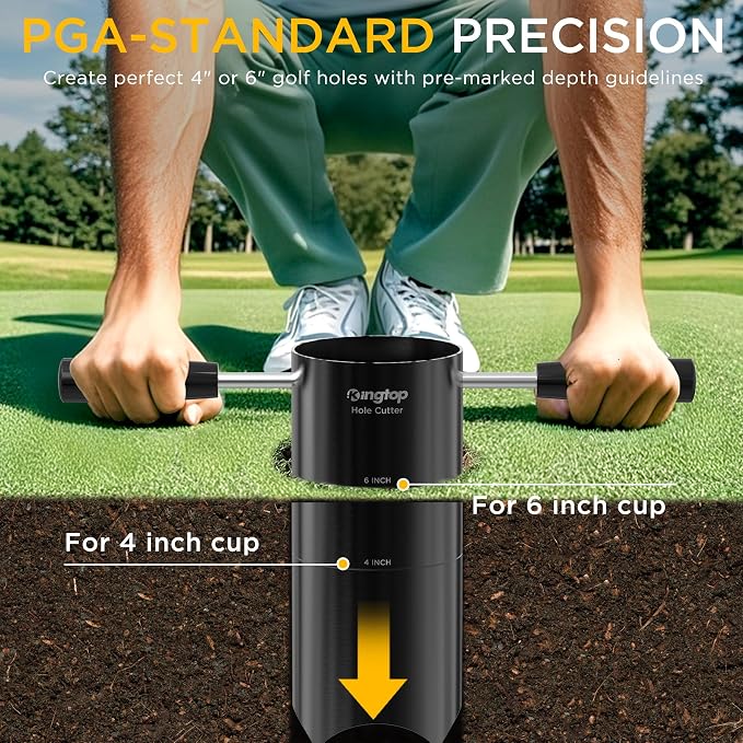 KINGTOP Portable Golf Hole Cutter – Detachable Handle, USGA Standard 4Inch & 6Inch Hole Digger – Backyard, Garden, Outdoor Golf Putting Green Practice