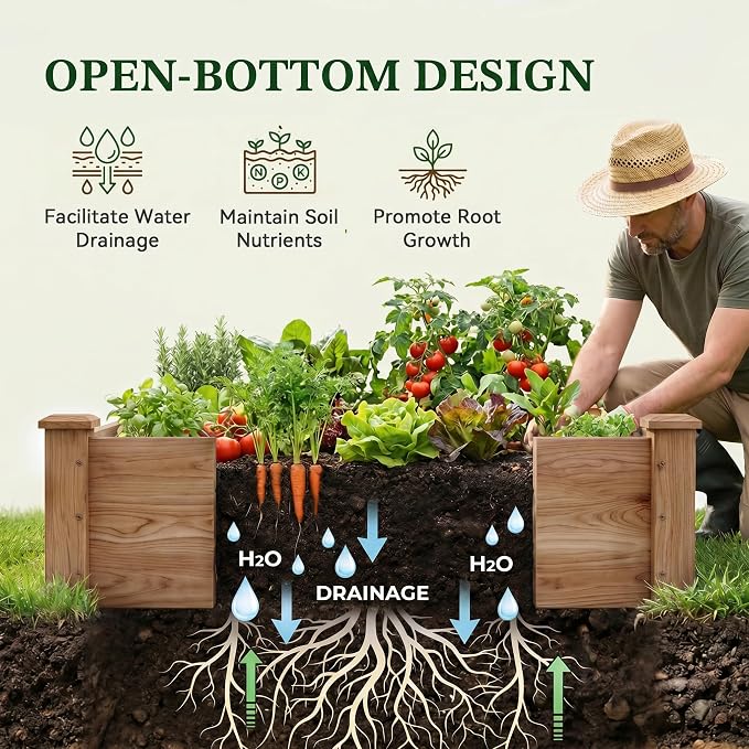 8x2ft Outdoor Wooden Raised Garden Bed,Elevated Planting Planter Box for Vegetables/Garden/Lawn/Patio,Acorn Brown, 96 x 24 x 9in