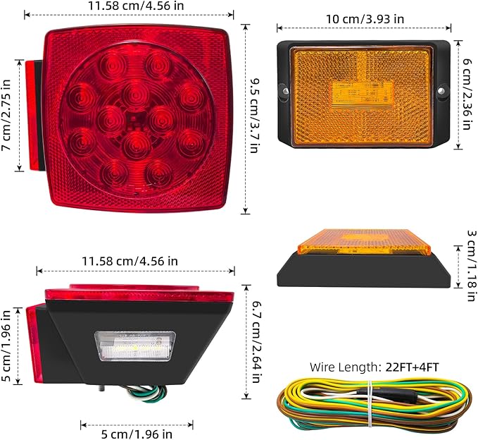fouwick LED trailer lights Kit, 12V Submersible Tail Marker Lights Wiring Lamp Harness for Boat Car Truck RV Utility snowmobile turn signal license plate stop reverse Trailer Accessories