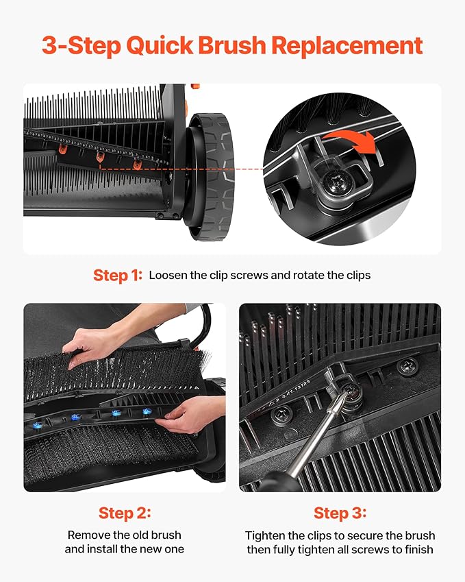 VEVOR 3 Packs Lawn Sweeper Brush Replacement, Compatible with VEVOR 26 in Lawn & Leaf Collector Sweepers, Yard Sweeper Brush Paddle with Durable V-Shaped Bristles for Easy Grass Leaf Cleanup