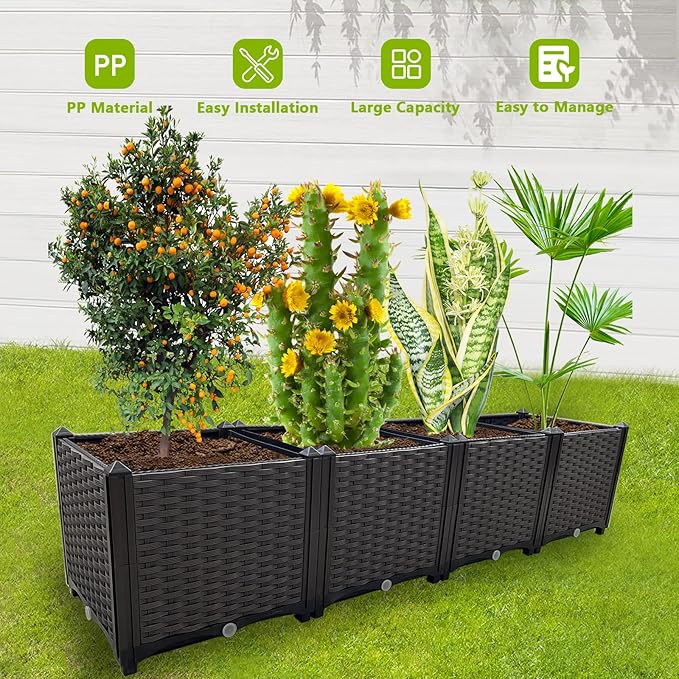 Large Planters for Outdoor Plants Rectangular Raised Garden Bed Elevated Planter Boxes Patio Balcony Deck for Planting Flowers, Vegetables, Tomatoes, and Herbs
