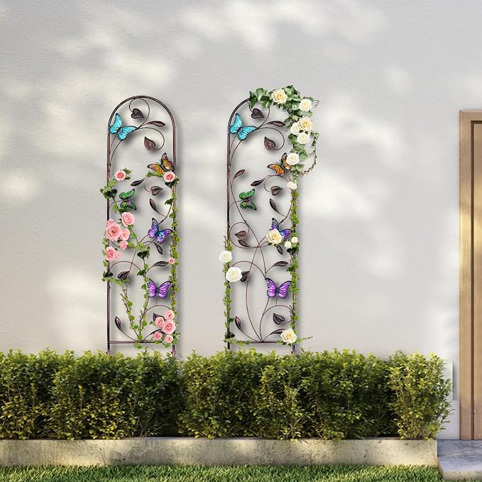 aboxoo Set of 2 Packs Butterfly Metal Garden Trellis for Climbing Plants,Outdoor Decorative Flowers Arch Fence Trellis for Outdoor Patio,Garden,Lawn,Yard,Backyard,Wall Brackets,60'' H x 11'' W