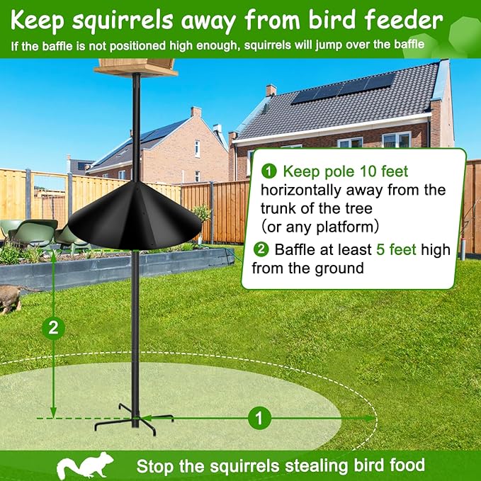 PP Squirrel Proof Baffle, Pole Mount Squirrel Guard Stopper for Outdoors Bird Feeder Pole - (Black, 16inch,1 Pack)