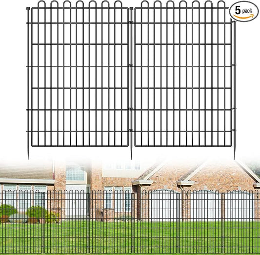 5 Panels No Dig Decorative Garden Fence for Yard, 40 in(H) X 11.8 ft(L) Animal Barrier Fencing for Outdoor Dog, Metal Portable Garden Fences for Borders, Pets, Landscape, Temporary Fence