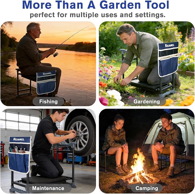 Garden Kneeler and Seat, Extra Wide Thick EVA Pad, Heavy Duty Foldable Garden Bench Holds 350lbs, Ergonomic Kneeling Stool with Garden Tool Pouches, Gardening Gifts for Women, Men & Seniors