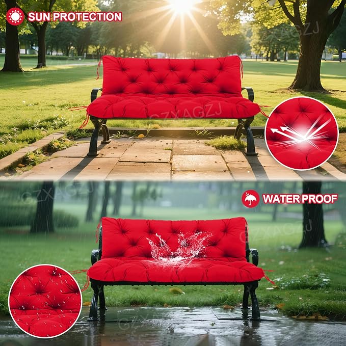 Porch Swing Cushions Outdoor 40x40 inch Waterproof Extra Thick 5" Swing Cushions Replacement with Backrest and Ties for Outdoor Furniture Porch Patio Garden Lawn (Bright red)
