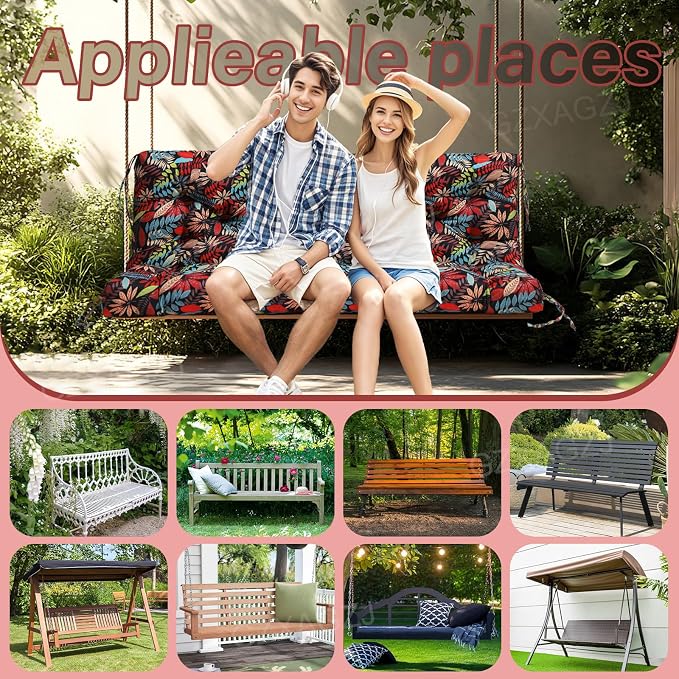 Premium Outdoor Swing Cushions 70x40 inch Waterproof Porch Swing Cushions 2-3 Seater Replacement with Backrest and Ties Swing Cushion for Outdoor Furniture Patio Porch Backyard Garden