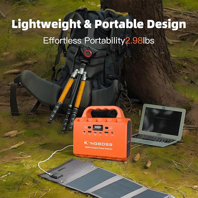 KINGBOSS 100W Portable Power Station, 96Wh LiFePO4 Battery Small Generator Ultra-Light, 65W Fast Charging 3000+ Cycles Solar Power Bank AC/DC/USB-C/A Outputs for Camping Home Backup Outdoor