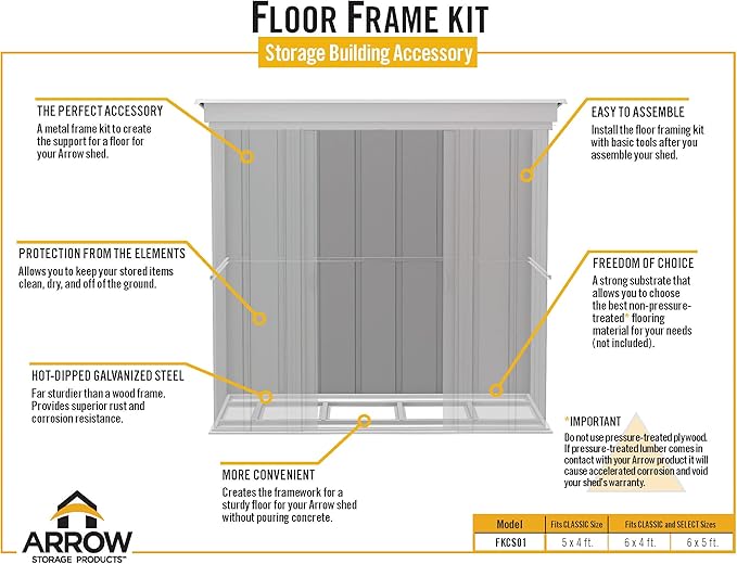 Arrow Sheds Floor Frame Kit for Arrow Classic and Select Storage Sheds, Small Sheds