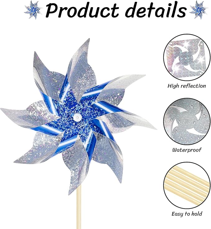 HOOSUN 10 Pack Reflective Pinwheels for Yard and Garden,Wind Spinners Outdoor Bird Scare Devices,Sparkly Windmills for Garden Decor,Scare Birds Away Wind Spinners for Outside Patio Yard