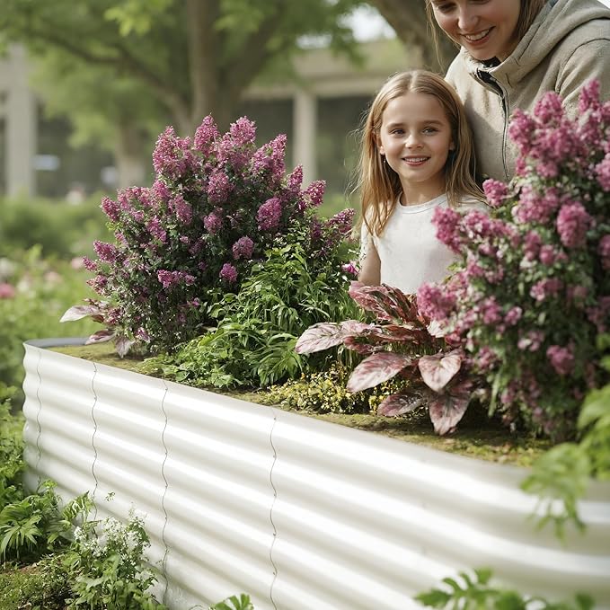 IDEALHOUSE 4x2x2 Ft Galvanized Metal Raised Garden Bed, 24-Inch Tall Outdoor Planter Box for Vegetables, Flowers & Herbs, Rust-Resistant Garden Beds for Backyard, Patio or Balcony, Beige