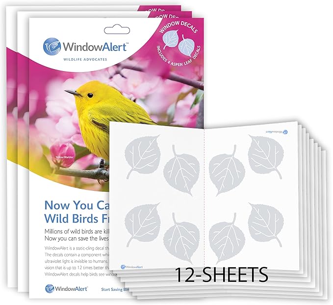 WindowAlert Aspen Leaf Anti-Collision Decal 12 Pack - UV-Reflective Window Decal to Protect Wild Birds from Glass Collisions - Made in The USA