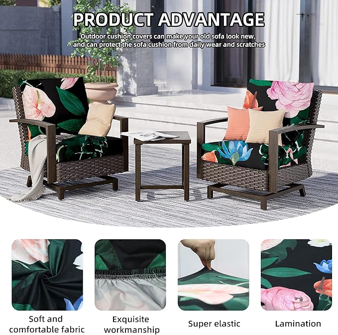 Outdoor Cushion Covers Set,8PCS Patio Furniture Couch Seat Slipcovers, Replacement for Sofa Sectional Chair(Cover，Only)