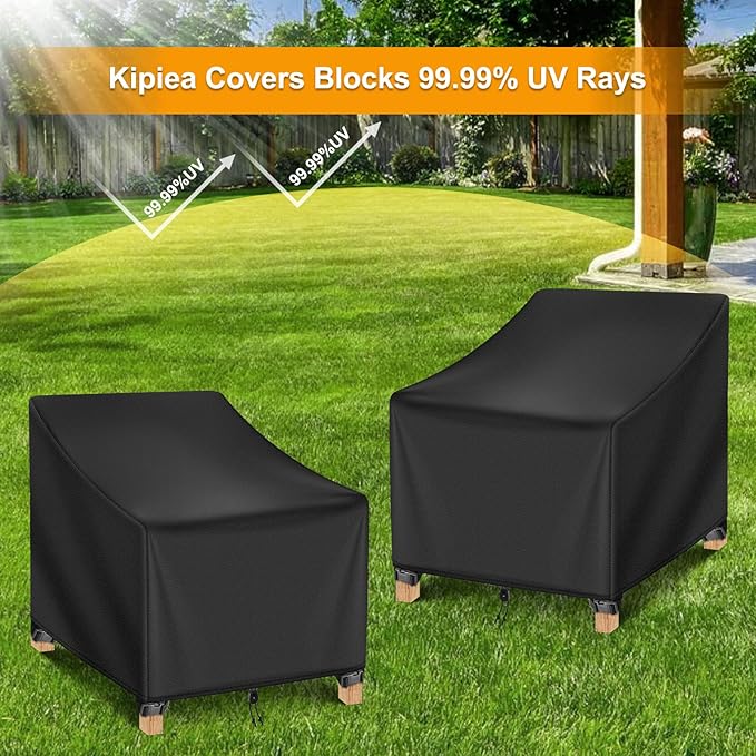 Kipiea Patio Chair Covers Waterproof Winter 2 Pack - Heavy Duty Lawn Outdoor Furniture Chair Covers with Anti UV and No Tears, No Fading (38" W x 40" D x 31" H)