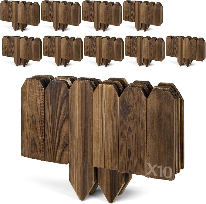 Wood Garden Edging for Landscaping – Flat Panel Fence Border for Flower Beds, Decorative Wooden Stakes for Lawn & Pathway, Durable Natural Wood Design for Outdoor Use, 5.9 in H x 4.0 ft L (10PACK)