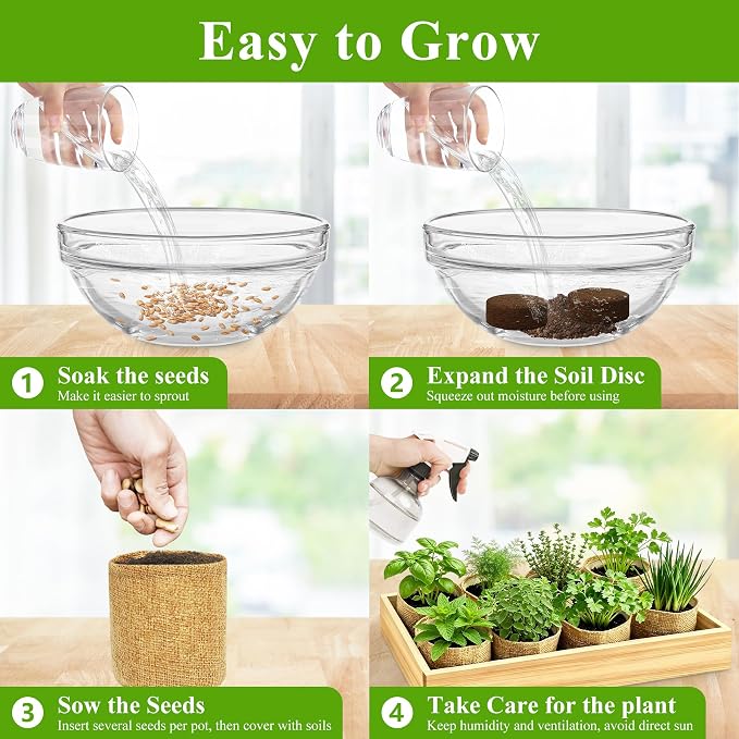 Indoor Herb Garden Kit, Culinary Herb Starter Kit with Seeds & Tools for Beginners, Ultimate Birthday Gifts for Women Men Mom Dad, House Warming Gifts for New Home, Kitchen Decor, Father Day Gifts
