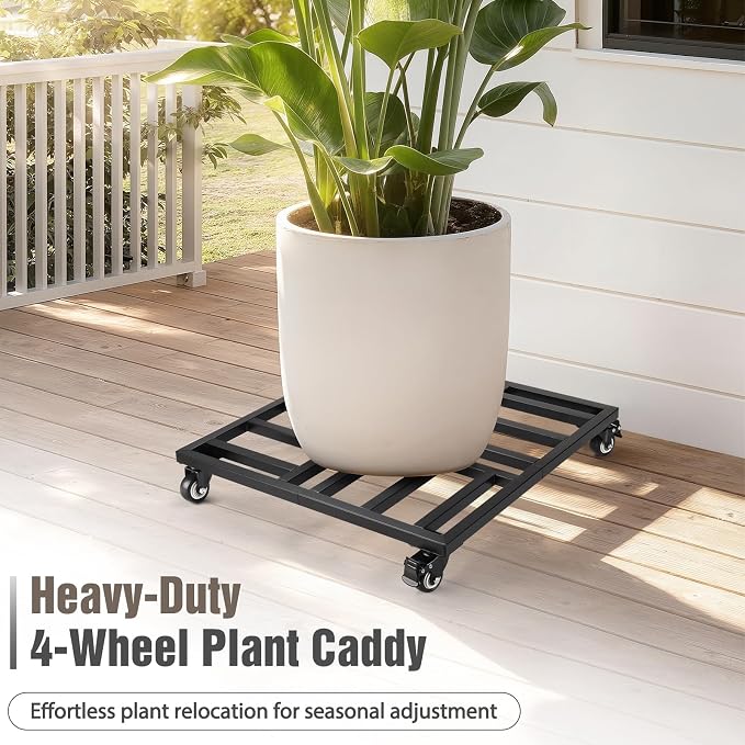 22" Plant Caddy with Wheels, Heavy Duty Metal Rolling Plant Stand, 600 lbs Square Plant Dolly with Lockable Industrial Caster Wheels for Large Planter Pots, Heavy Objects Wheeled Mobile Roller, 2 Pack
