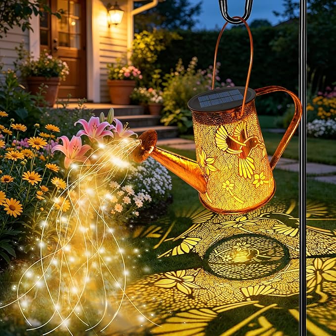 VOOKRY Solar Lights Outdoor Decoration, Large Retro Hanging Metal Solar Watering Can Lights Waterproof Hummingbird Garden Decor Outside for Yard Lawn Patio Porch, Gifts for Women Mom Mother's Day