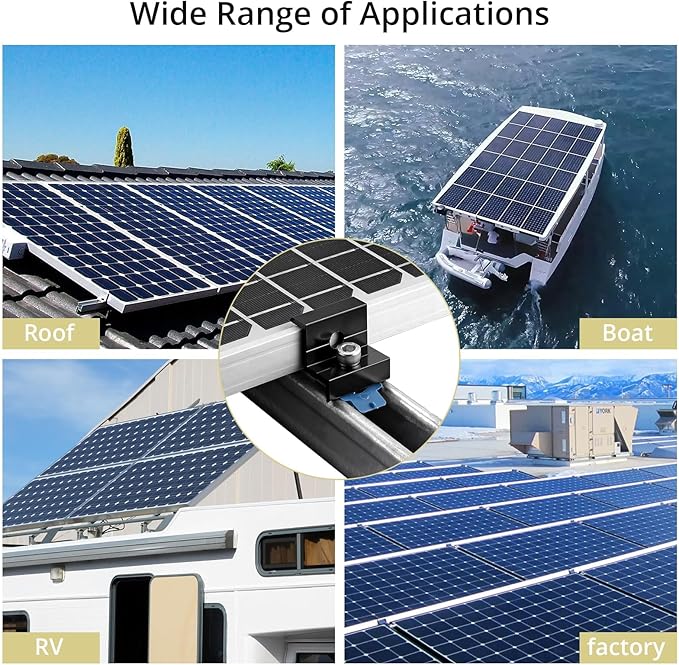 Anbte 10pcs Solar Panel End Clamp for Standard Unistrut, Aluminum 30mm/35mm Solar Panel Brackets with Nuts Bolts, Solar Panel Mounting Kit for Metal Roof, Tin Roof, Flat Roof, Sheet Roof, Black