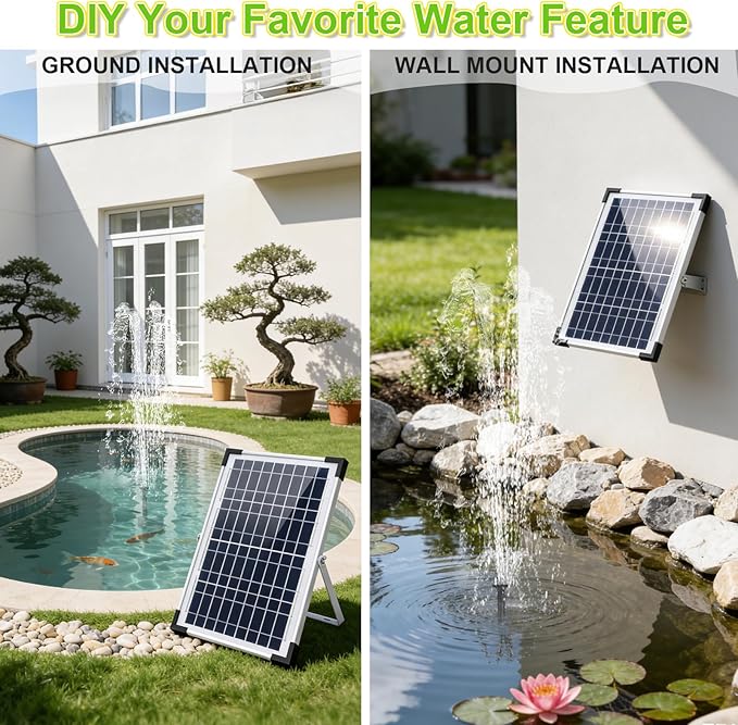 Yeomi 12W Solar Fountain Pump, Solar Powered Water Pump 132 GPH with 6 Spray Nozzles & 10ft Cord, Solar Bird Bath Fountain for Outdoor Garden Pond Pool Patio Water Features