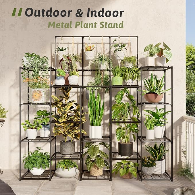 GENTINGBRO Metal Plant Stand Outdoor 63" Tall Plant Shelf for Plants 14-Tier Large Plant Sheves for Indoor Plants Living Room Heavy Duty Rack Garden Balcony Patio Hanging Planter