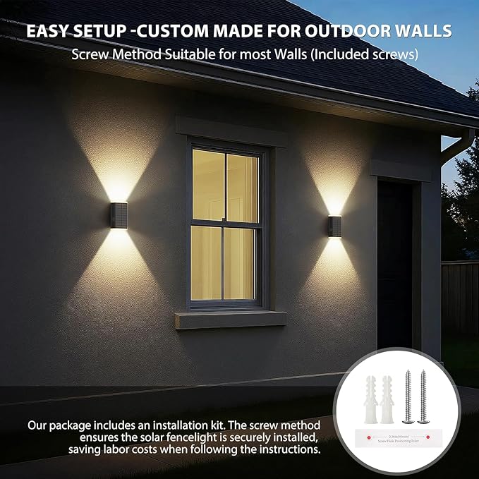 Solar Wall Light Outdoor,3000/4000/6000K 3 Modes Dusk to Dawn Lighting Wall Sconce IP67 Waterproof Up and Down Solar Lights Outdoor for House, Garage, Porch,Doorway (4 Pack)