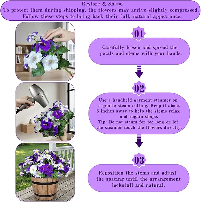 Geegoods Artificial Flowers Plants for Outdoors, 8 Bundles UV Resistant Fake Faux Petunias for Outdoor Planters Patio Front Porch Balcony Garden Decor