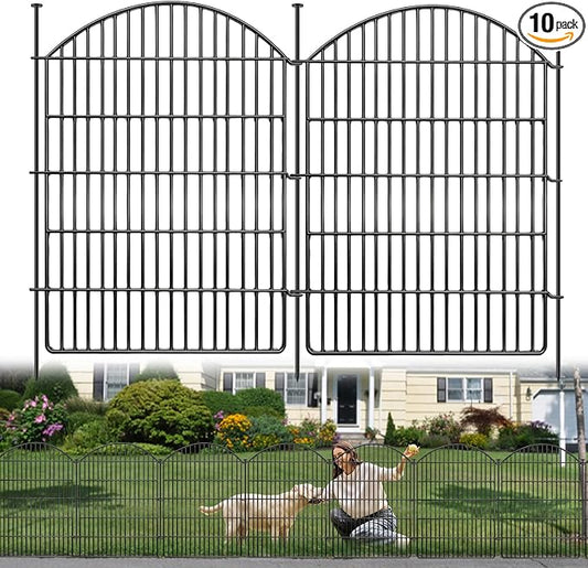 10 Panels Decorative Garden Fence, 40in (H) X 24ft (L) No Dig Dog Fences Outdoor for Yard, Rustproof Tall Metal Fencing Panels, Animal Barrier Suitable for Yards Border, Patio, and Outdoor Use