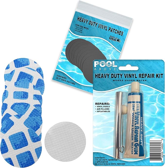 Underwater Pool Repair kit for Frame Set and Easy Set Pool | Vinyl Glue and Reinforced Patch Material to Match Your Pool | Blue and White Pool Liner Patch kit