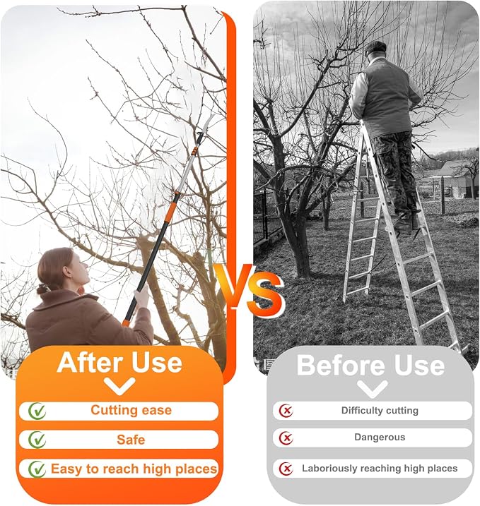 LAANPOLE 36FT Pole Saw, Telescoping Tree Trimmer with 7-30FT Extension Pole, Manual Branches Pruner for Backyard, Orange