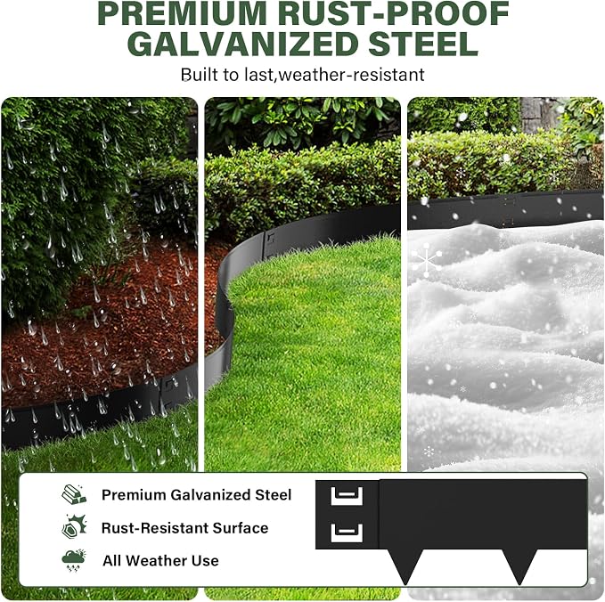 Galvanized Steel Landscape Edging - 40 Inch Strips, 8 Inch Depth, 6-Pack Black Bendable Metal Edging - 20FT Total Length