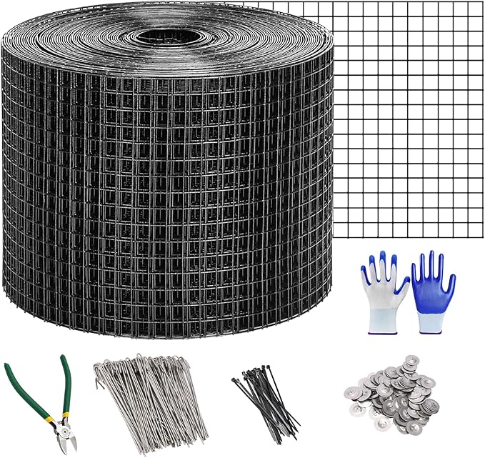INCIKITI Solar Panel Bird Guard 6in x 50ft PVC Coated Solar Panel Bird Guard Mesh 1/2" Critter Guard with 50 Fastener Clips, 20 Tie Wire, Cutting Scissor, Gloves