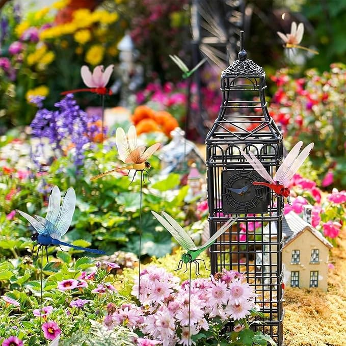 16 Pcs Dragonfly Clip, Dragonfly Garden Stakes Decor, Dragon Fly Hat Clip, Dragonfly Humming Bird Stakes, Garden Decor for Indoor Outdoor
