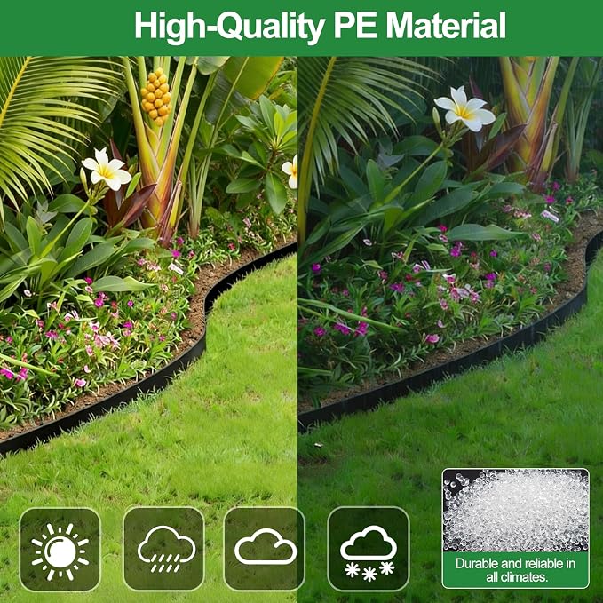 SPECILITE Landscape Edging 4 in x 66 FT, Flexible No-Dig Garden Border with 100 Galvanized Steel Stakes & Hammer, Landscaping Edging Kit for Garden Flower Beds, Yard, Lawn, Pathways, Black