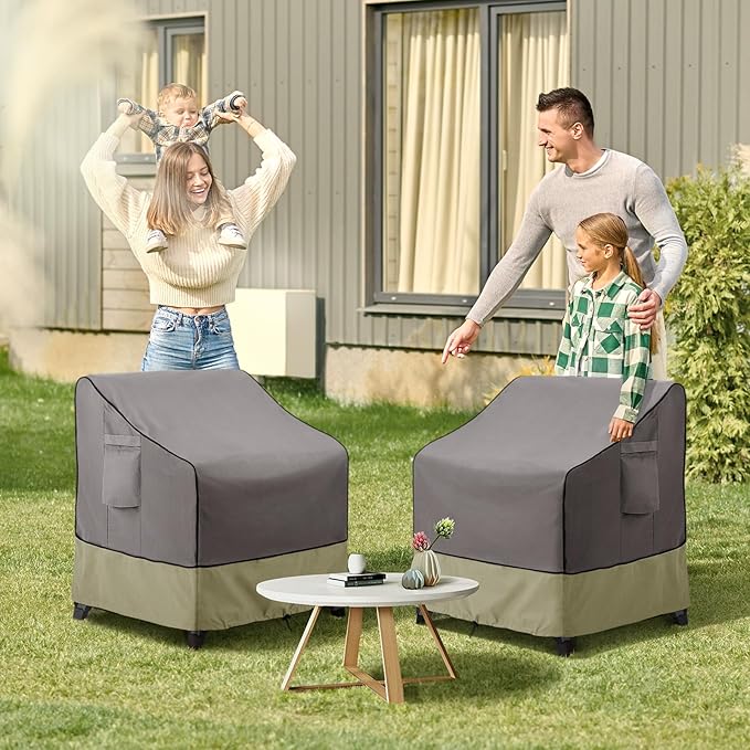 KylinLucky Patio Chair Covers Waterproof 30W x 37D x 31H inches 2pack ,Lawn Outdoor Furniture Cover Grey