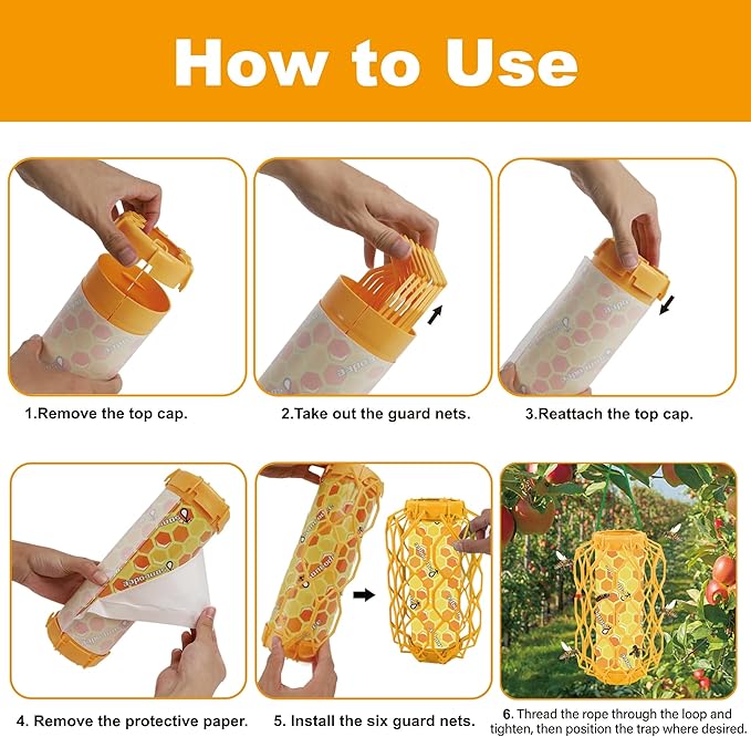Sancodee 3 Pack Upgraded Wasp Trap Outdoor Hanging, Carpenter Bee and Hornet Catcher, Reusable Yellow Jacket Trap with Bait Reservoir, Bee Killer and Wasp Catcher for Outside (Orange)
