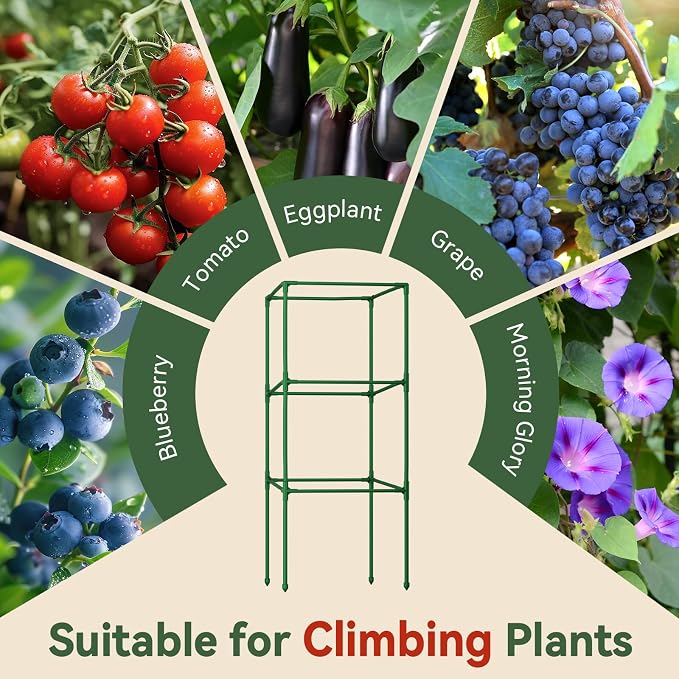 Halatool 2 Pack 45 Inches Tomato Cages for Garden, Heavy Duty Adjustable Square Tomato Trellis for Climbing Plants – Green Plant Support Stakes for Vegetables Flowers Fruits & Raised Bed Outdoor