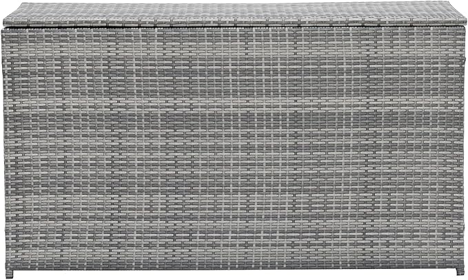 Teamson Home 154 Gallon Lined Weather Resistant Outdoor Rattan Wicker Patio Deck Storage Box with Soft Close Hinges for Patio Furniture Cushions or Pool Accessories, Gray
