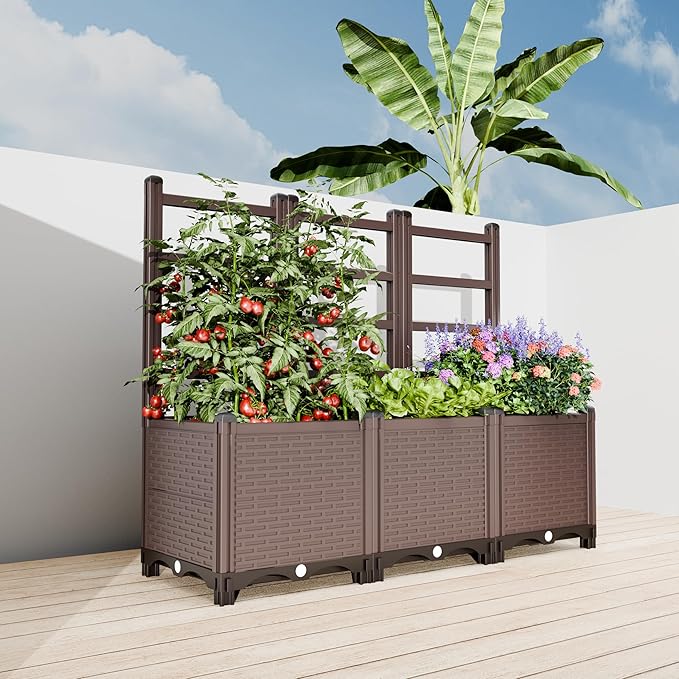 DoCred 5-Tier Vertical Garden Bed, PP Raised Planter Box, Cascading Tiered Herb Garden Planter for Vegetables Flowers, Space Saving Outdoor Indoor Patio Balcony Garden, Gray