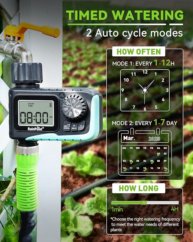 RAINPOINT Sprinkler Timer & Garden Hose Nozzle with 9 Adjustable Spray Patterns