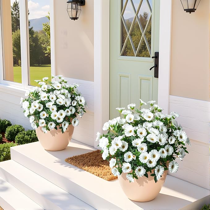 Artificial Flowers for Outdoor Window Box & Porch Decor, UV Resistant Faux Hanging Morning Glory Flowers for Patio, Balcony Cottage Garden Realistic Outdoor Floral 13.3" No Pot (White) 8PCS