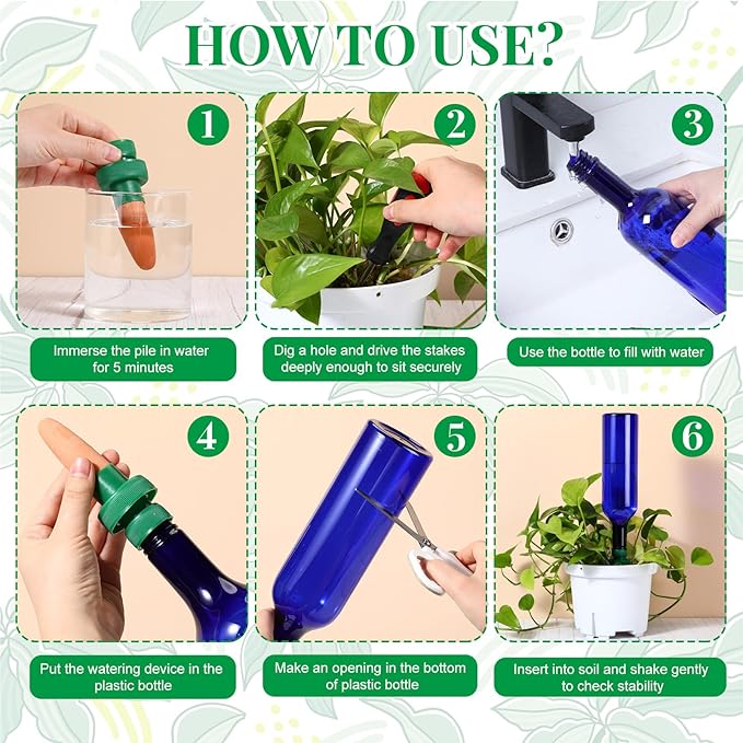 SiliFine 8 Set Plant Watering Devices Include Self Watering Spikes and 26 oz Plastic Bottles Plant Waterer Devices with Adjustable Control Valve Switch Indoor Outdoor (Blue)