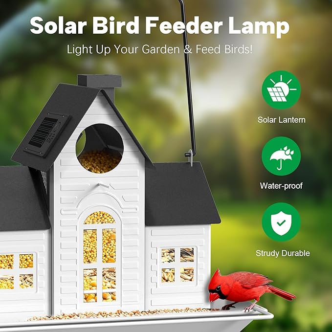 Solar Bird Feeders for Outdoors Hanging,Metal Cardinal Bird House Feeder with Solar Powered Lantern Light,Wild Cardinal Birdfeeder Waterproof Decor for Garden Yard Outside,Gift for Grandma Mom