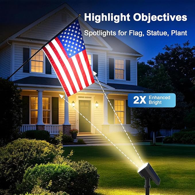 Solar Lights Outdoor Waterproof IP65, Super Bright LED with Lens, 3000K 2 Lighting Modes, Solar Powered Yard Garden Solar Spot Lights for Outside Landscape Auto On/Off -6 Pack