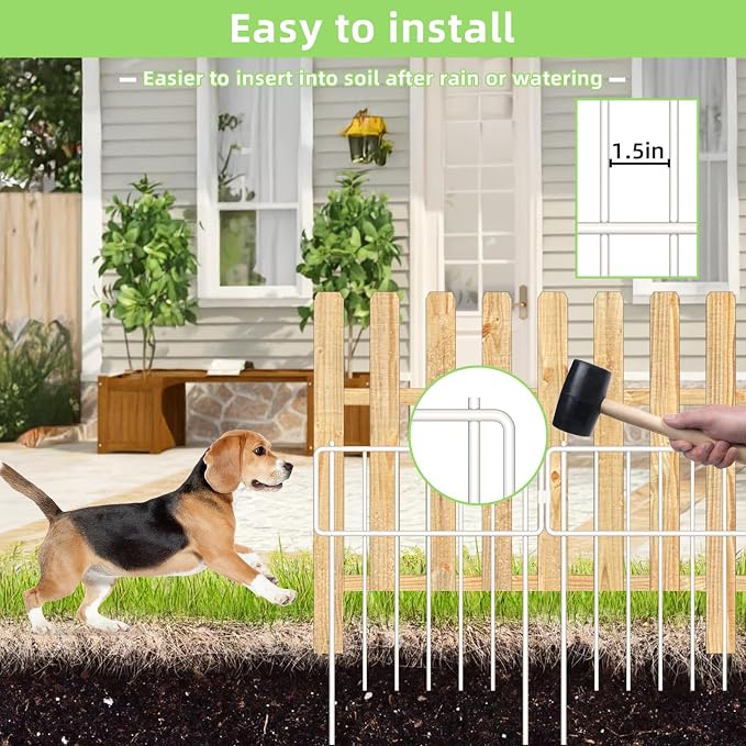 Thrivinest 10 Pack Animal Barrier Fence, No Dig Fence Decorative Fences, 17in(H) x10ft(L) Rustproof Metal Small Garden Fence Border for Dogs Rabbits, Bottom Blocker for Outdoor Yard Patio, White