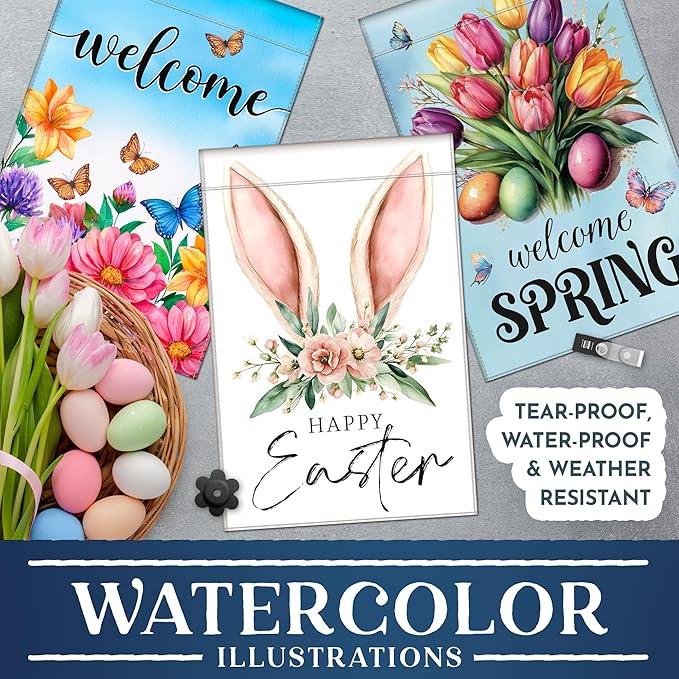 Seasonal Garden Flags Set of 12, Double-Sided, 12 x 18 inches, Weather Resistant, with Anti-Wind Clip