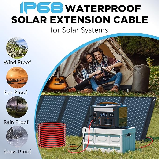 Solar Panel Wire 165Ft, Solar Wire 10AWG, Solar Cables, Solar Extension Cable, 10 Gauge Tinned Copper PV Wire for Home Roofs RV Boat Marine Automotive Camping Solar Panels