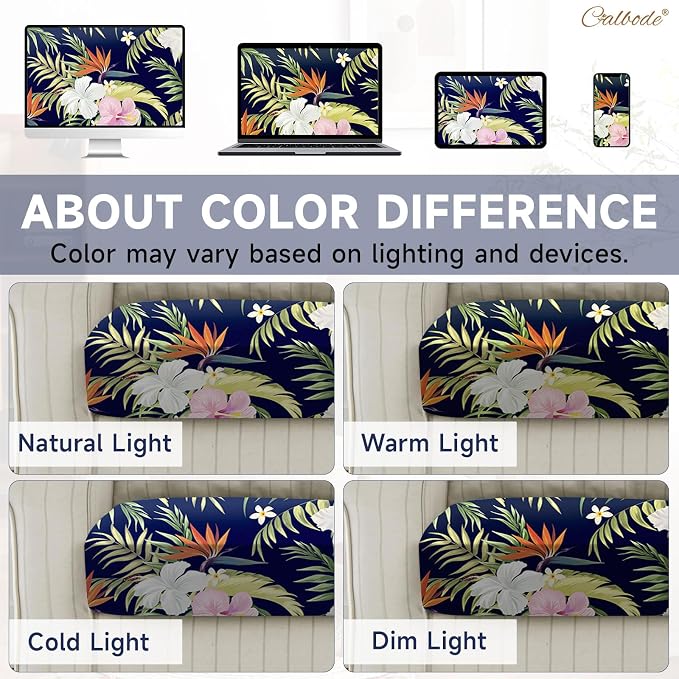 CALBODE 8 Pcs Stretch Outdoor Seat Cushion Covers, Washable Chair Seat Covers for Patio Furniture Cushions Soft Indoor and Outdoor Couch Cover Replacement (Navy Blue Botanical, Cover Only)