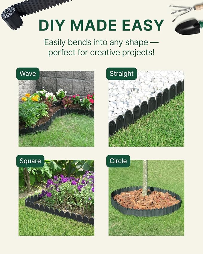 DAIM FlexWall Edge Landscape Edging, Fancy Garden Edging for Landscaping, Sturdy Garden Fencing & Landscape Border that Retain Soil & Stop Weeds, for Landscaping & Fencing Project, Black, 6" x 16.5 ft